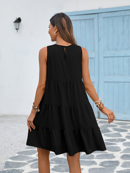 Women's Black Solid Casual Dress - Sleeveless detail view