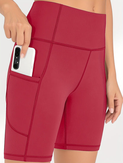 Women's Black+Wine Red+Gray+Pink+Blue Polyester High-Waist Shorts – view 3