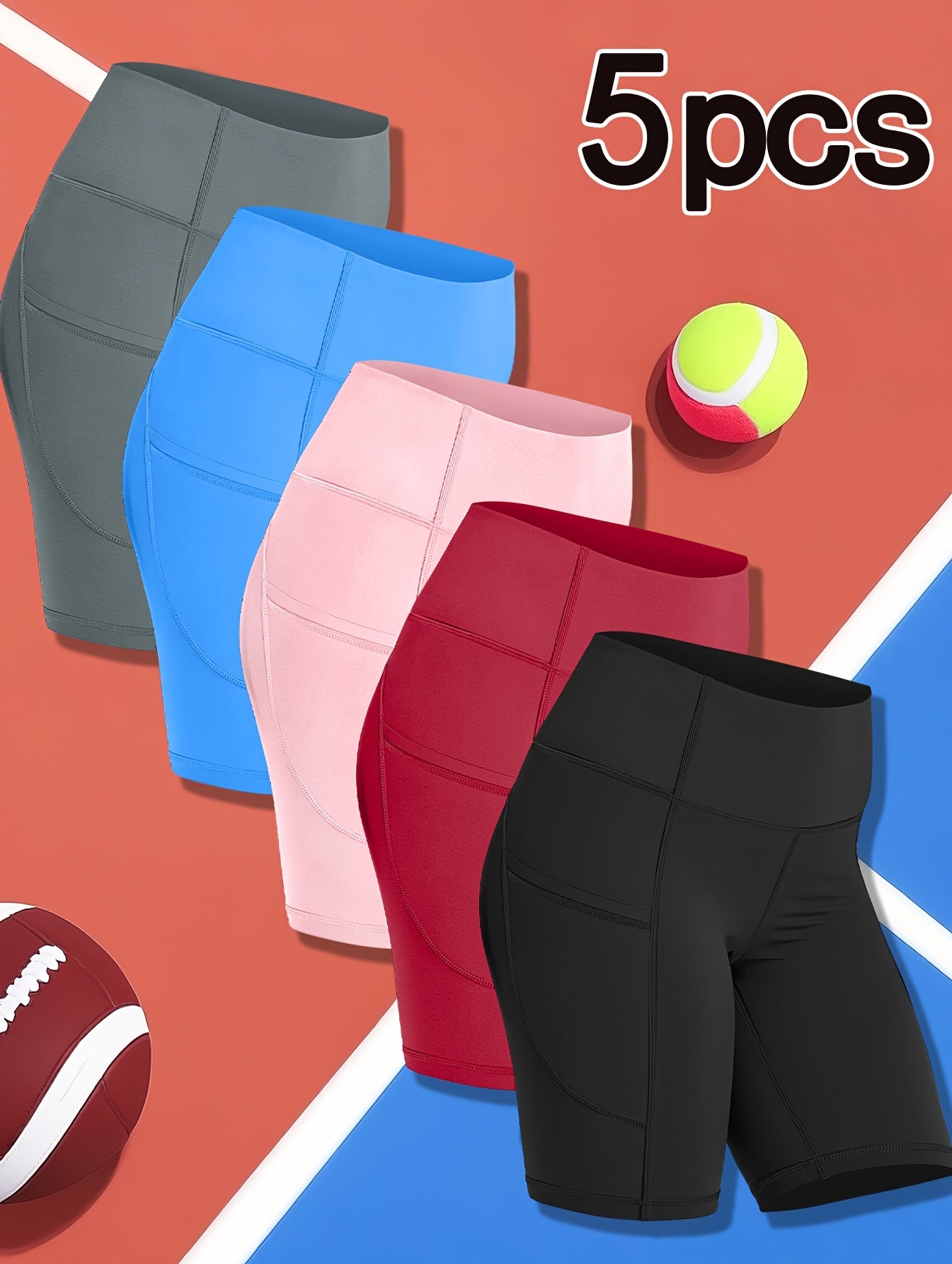 Women's Black+Wine Red+Gray+Pink+Blue Polyester High-Waist Shorts – Black option – view 2