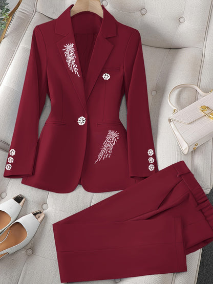 Women's Blazer Pantsuit Set - Business Button Detail Style 80 detail view