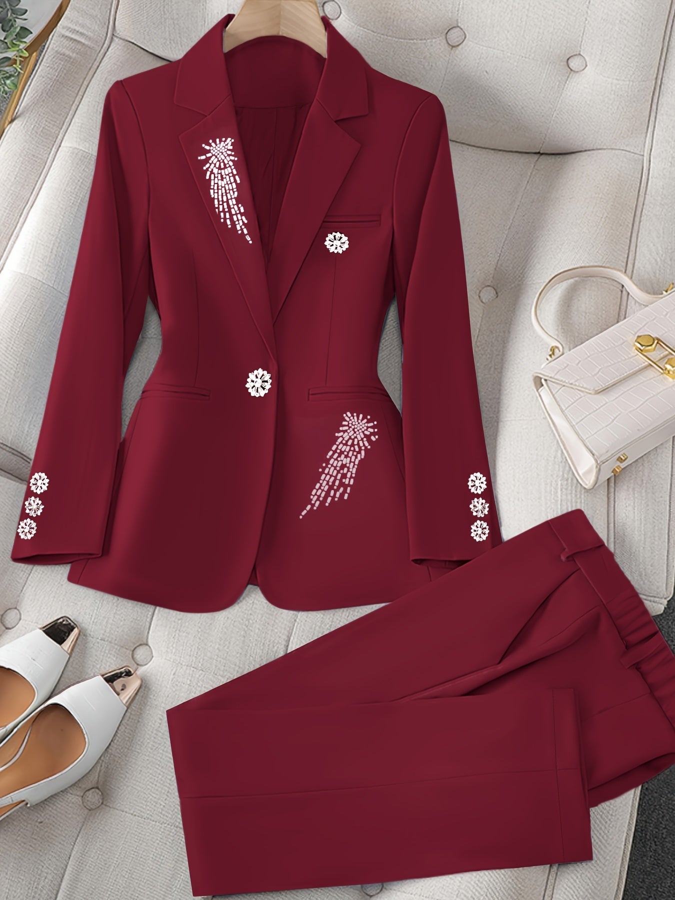 Women's Blazer Pantsuit Set - Business Button Detail Style 80 – Pink option – view 2
