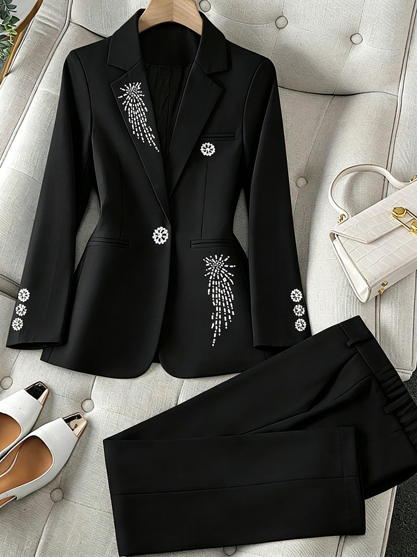 Women's Blazer Pantsuit Set - Business Button Detail Style 80 – Pink option – view 3