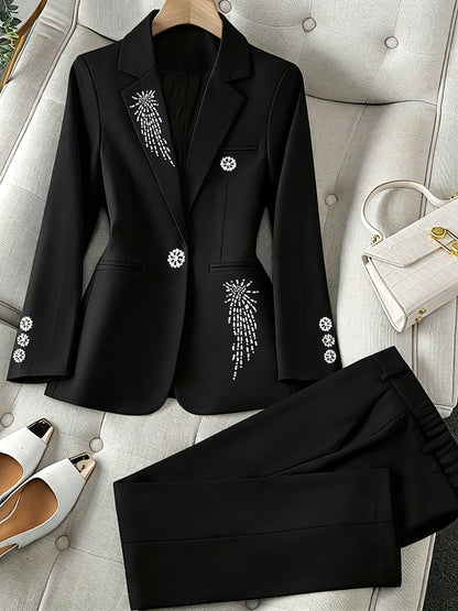 Women's Blazer Pantsuit Set - Business Button Detail Style 80 – Pink option – view 3