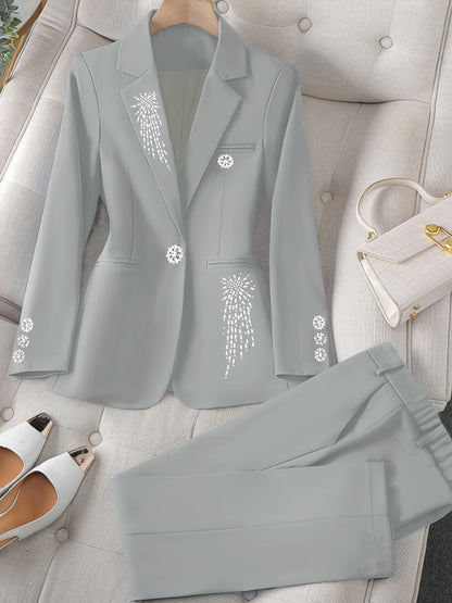 Women's Blazer Pantsuit Set - Business Button Detail Style 83 detail view