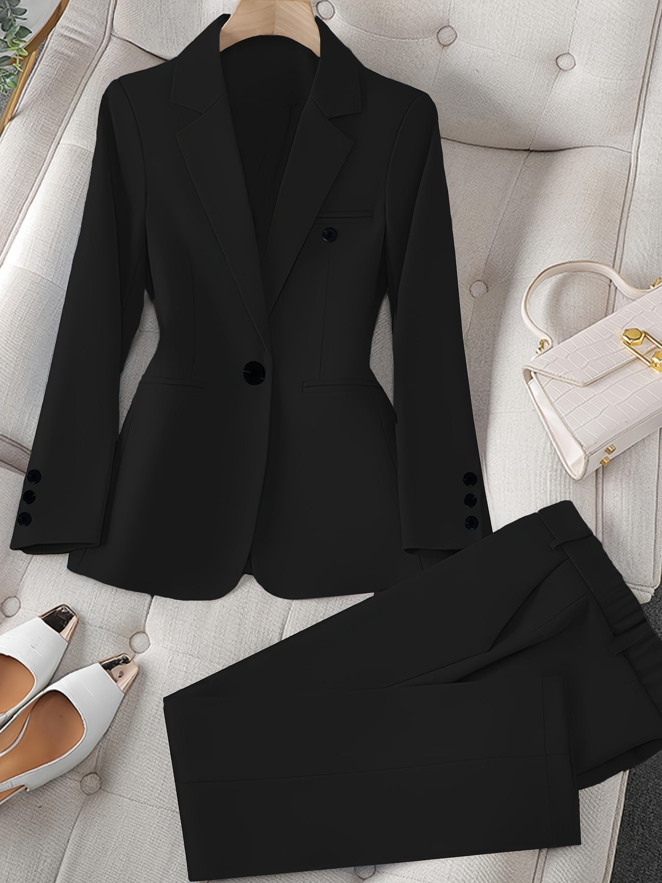 Women's Blazer Pantsuit Set - Business Button Detail Style 85 detail view