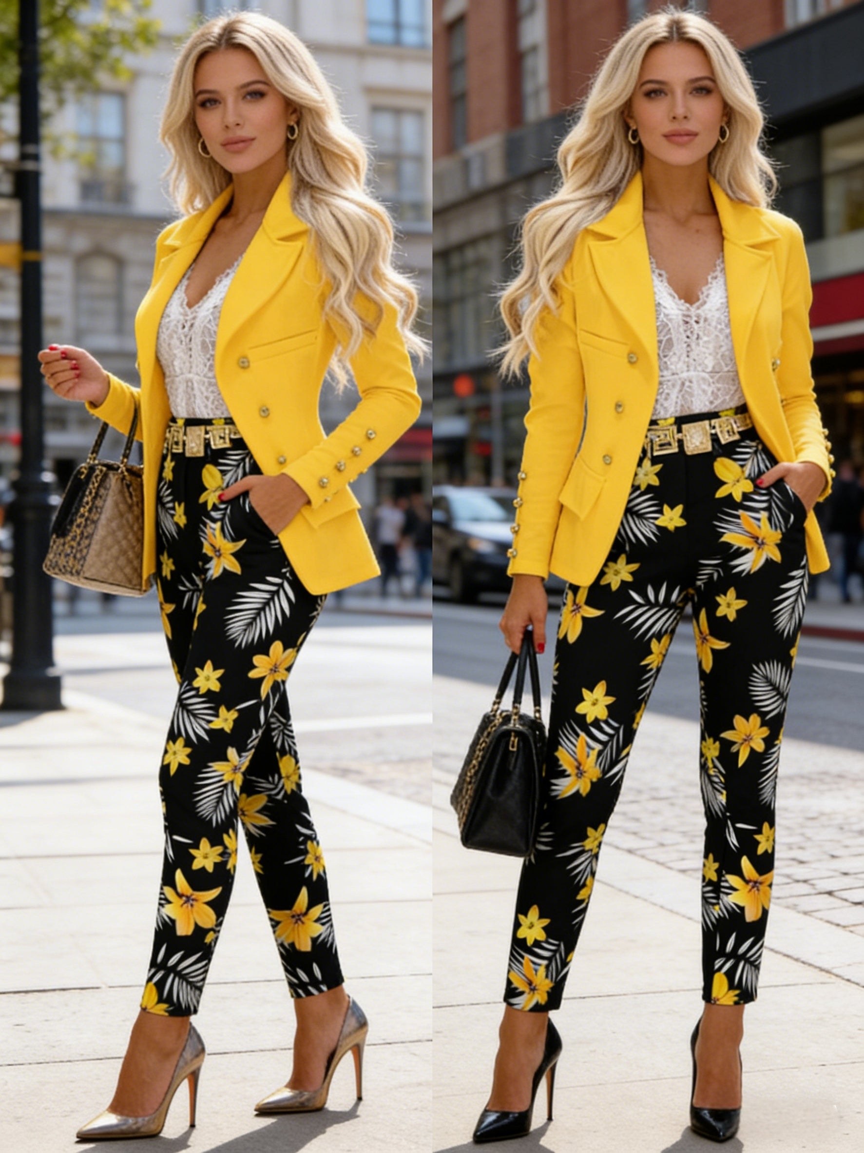 Women's Blazer Pantsuit Set - Business Printed Style 77 detail view
