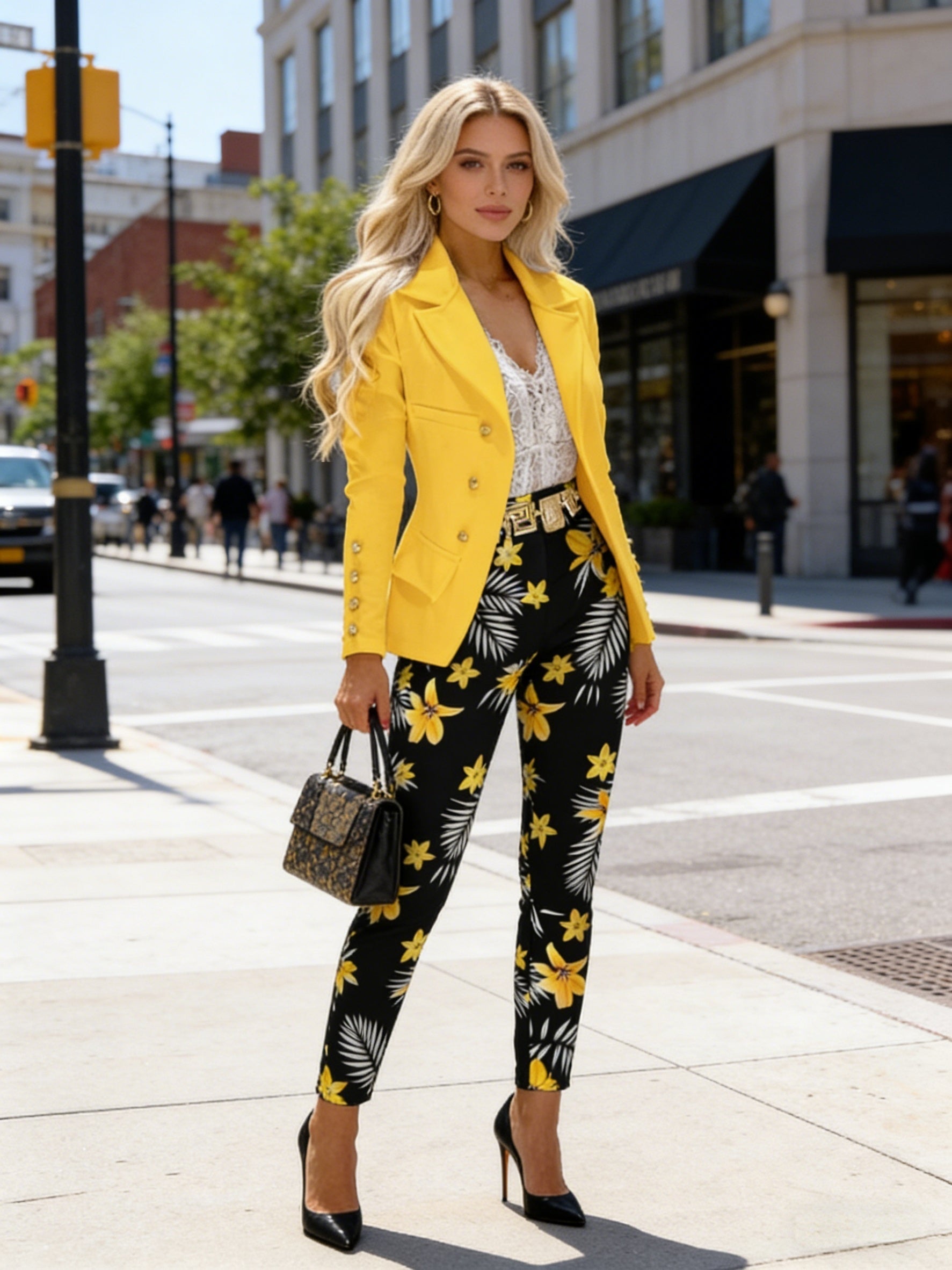 Women's Blazer Pantsuit Set - Business Printed Style 77 detail view