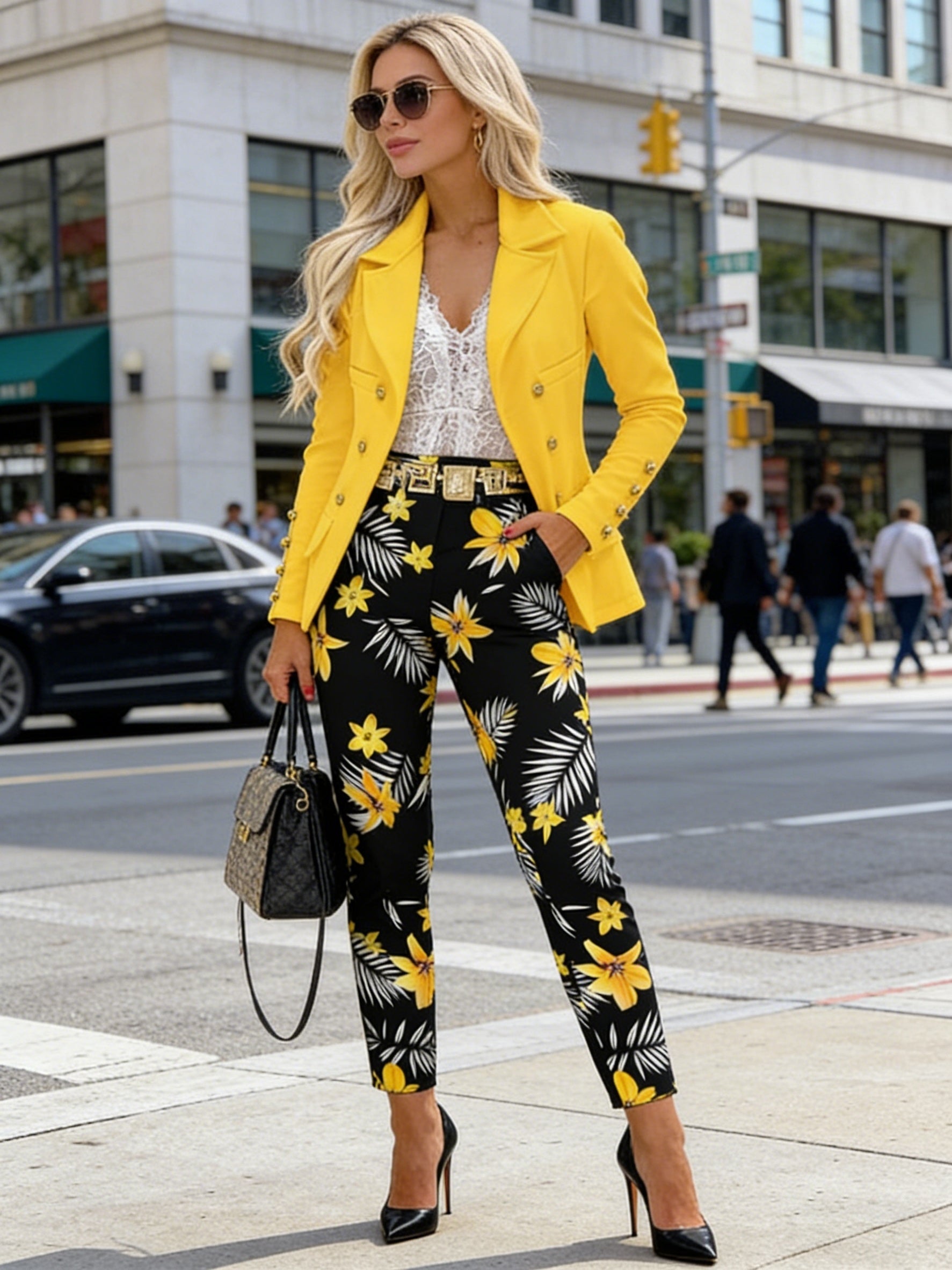 Women's Blazer Pantsuit Set - Business Printed Style 77 detail view