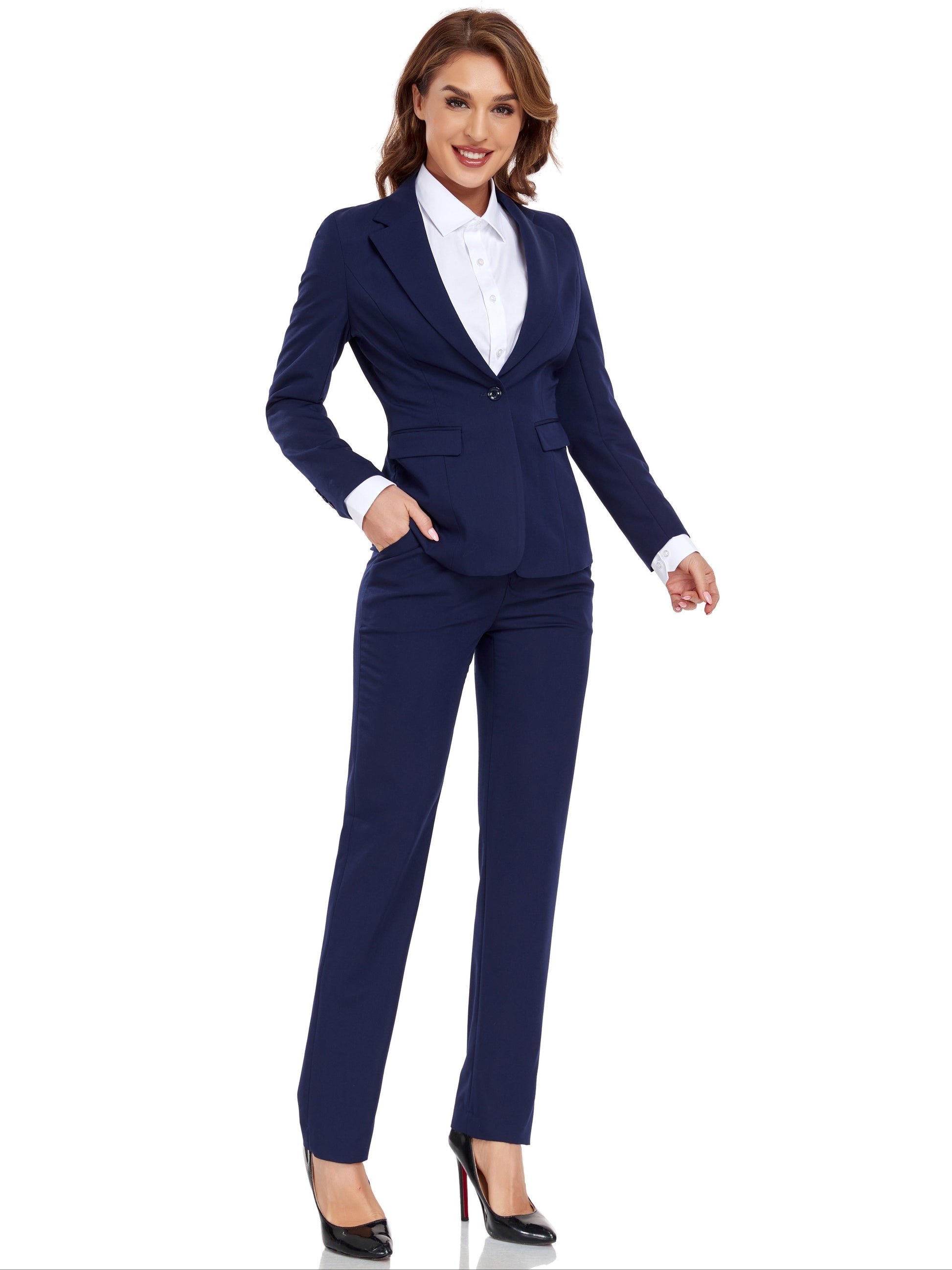 Women's Blazer Pantsuit Set - Button Detail Business Matching Look detail view