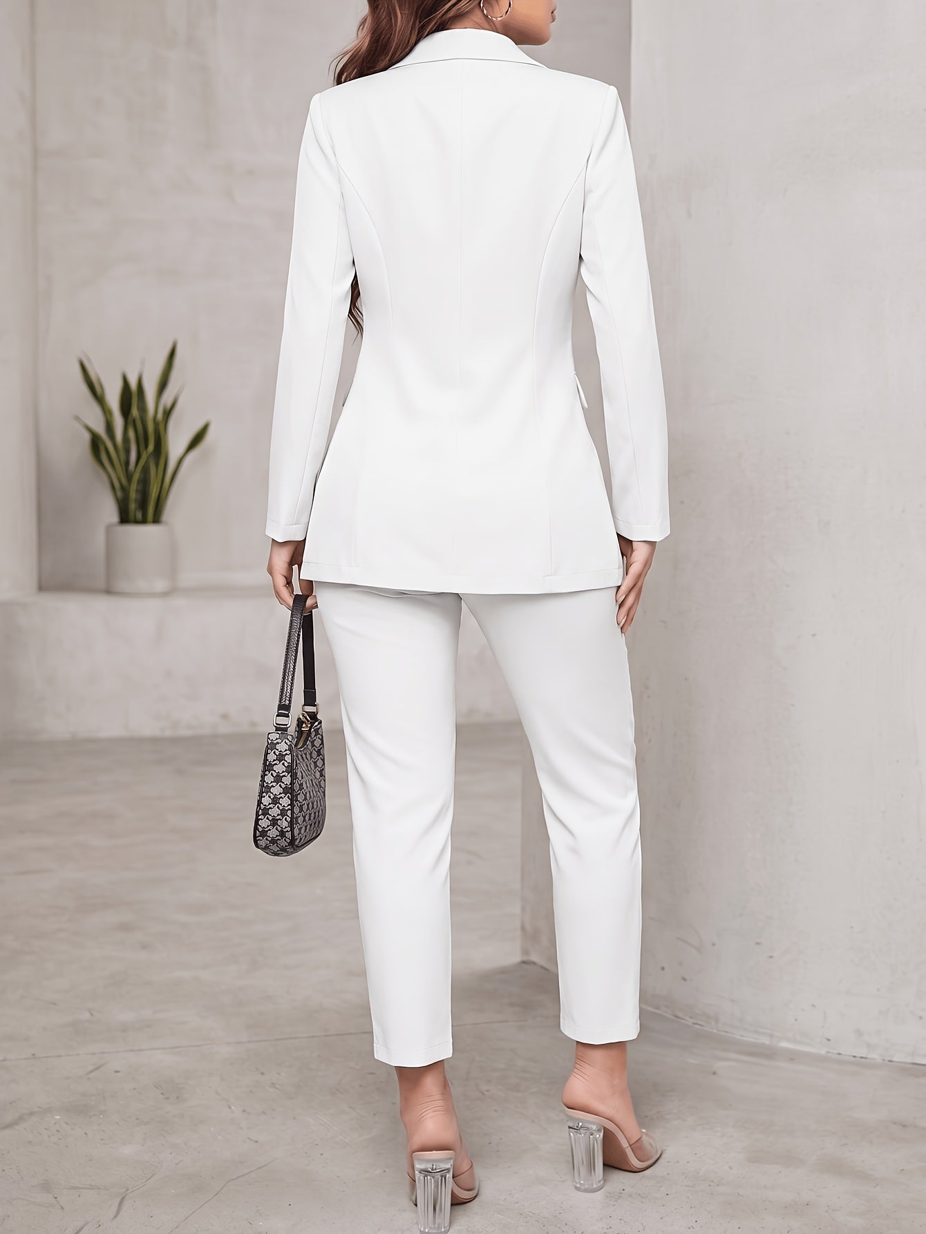 Women's Blazer Pantsuit Set - Button Detail Workwear Matching Outfit detail view
