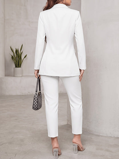 Women's Blazer Pantsuit Set - Button Detail Workwear Matching Outfit detail view