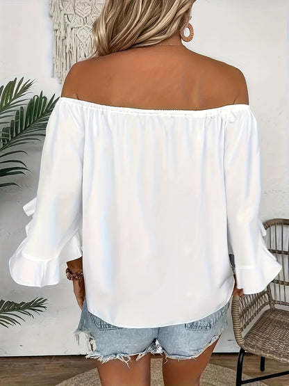 Women's Blouse - Solid Color – 3/4 Sleeve detail view