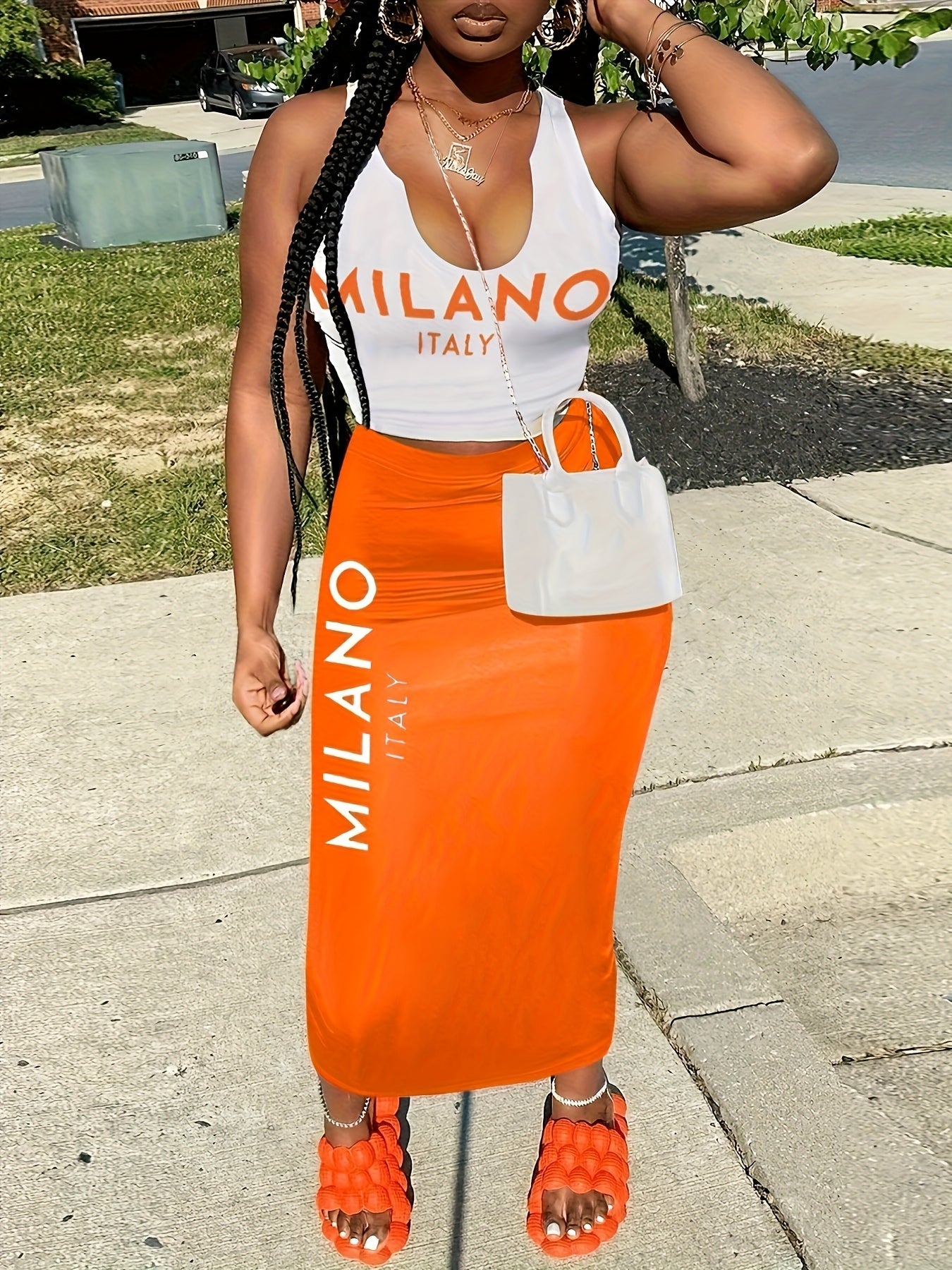 Women's Bodycon Dress - Orange-Red – Orange option – view 6