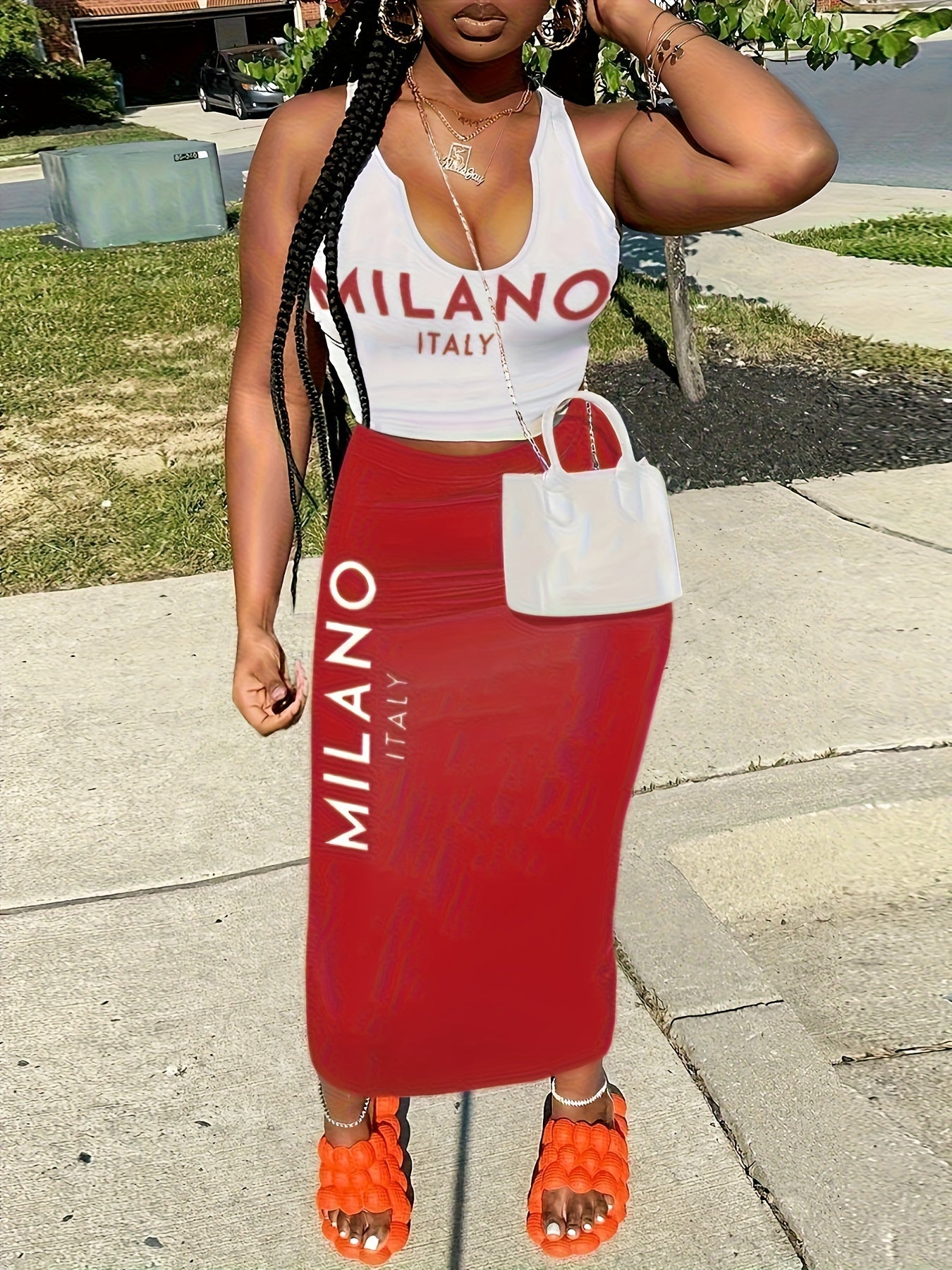 Women's Bodycon Dress - Orange-Red detail view
