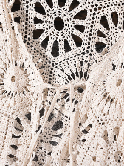 Women's Boho Openwork Cardigan - Hollow V-Neck Bell Sleeves detail view