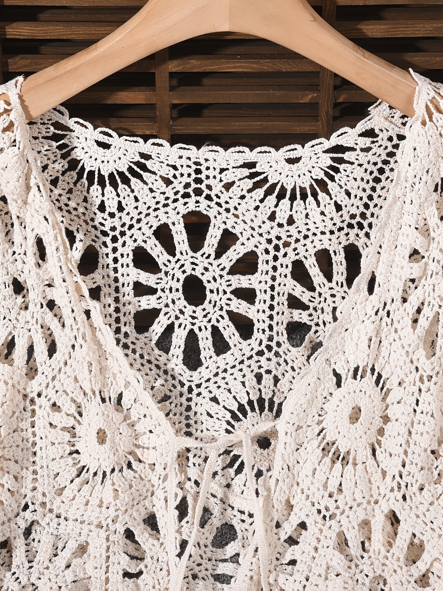 Women's Boho Openwork Cardigan - Hollow V-Neck Bell Sleeves detail view