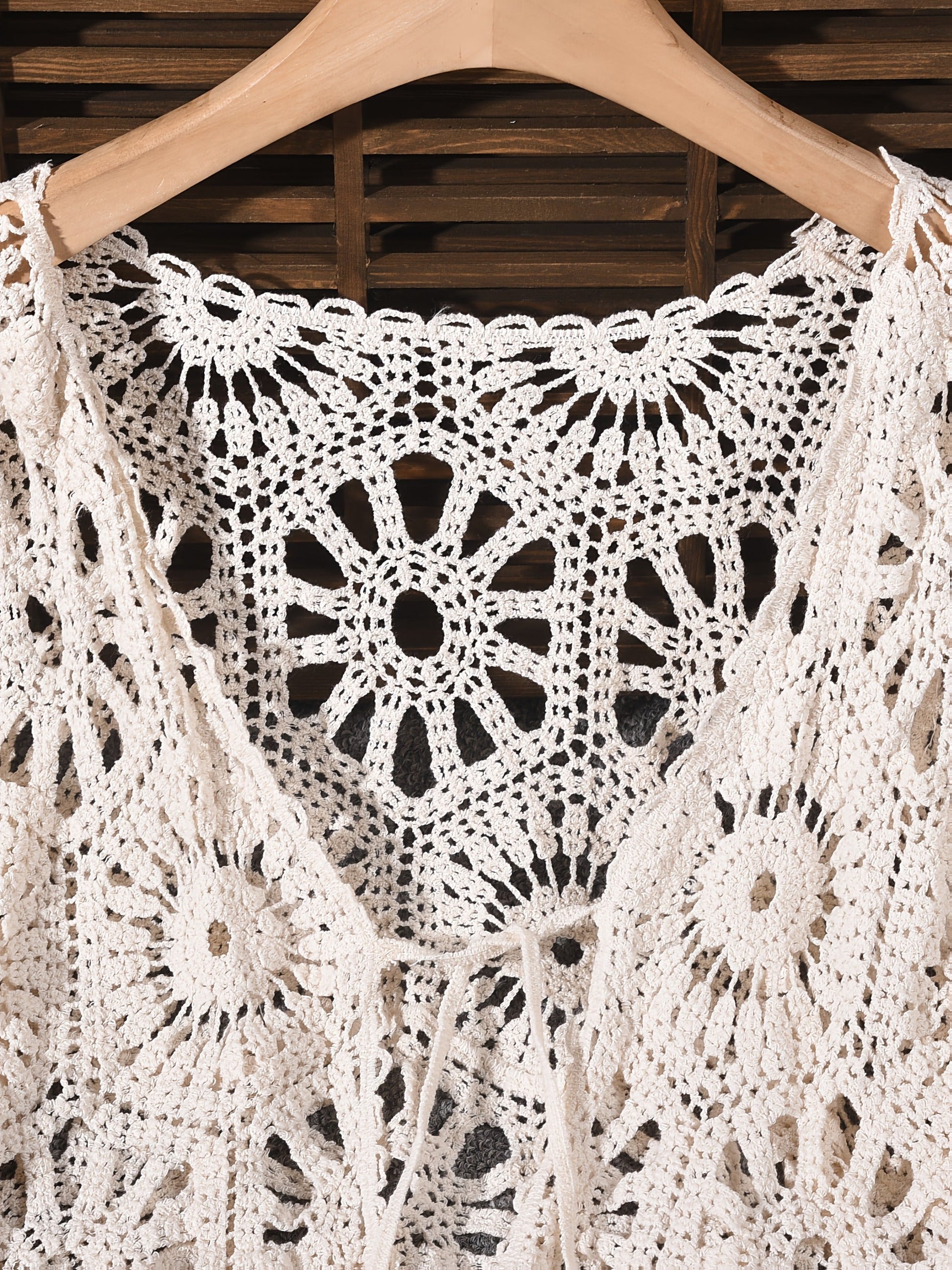 Women's Boho Openwork Cardigan - Hollow V-Neck Bell Sleeves detail view