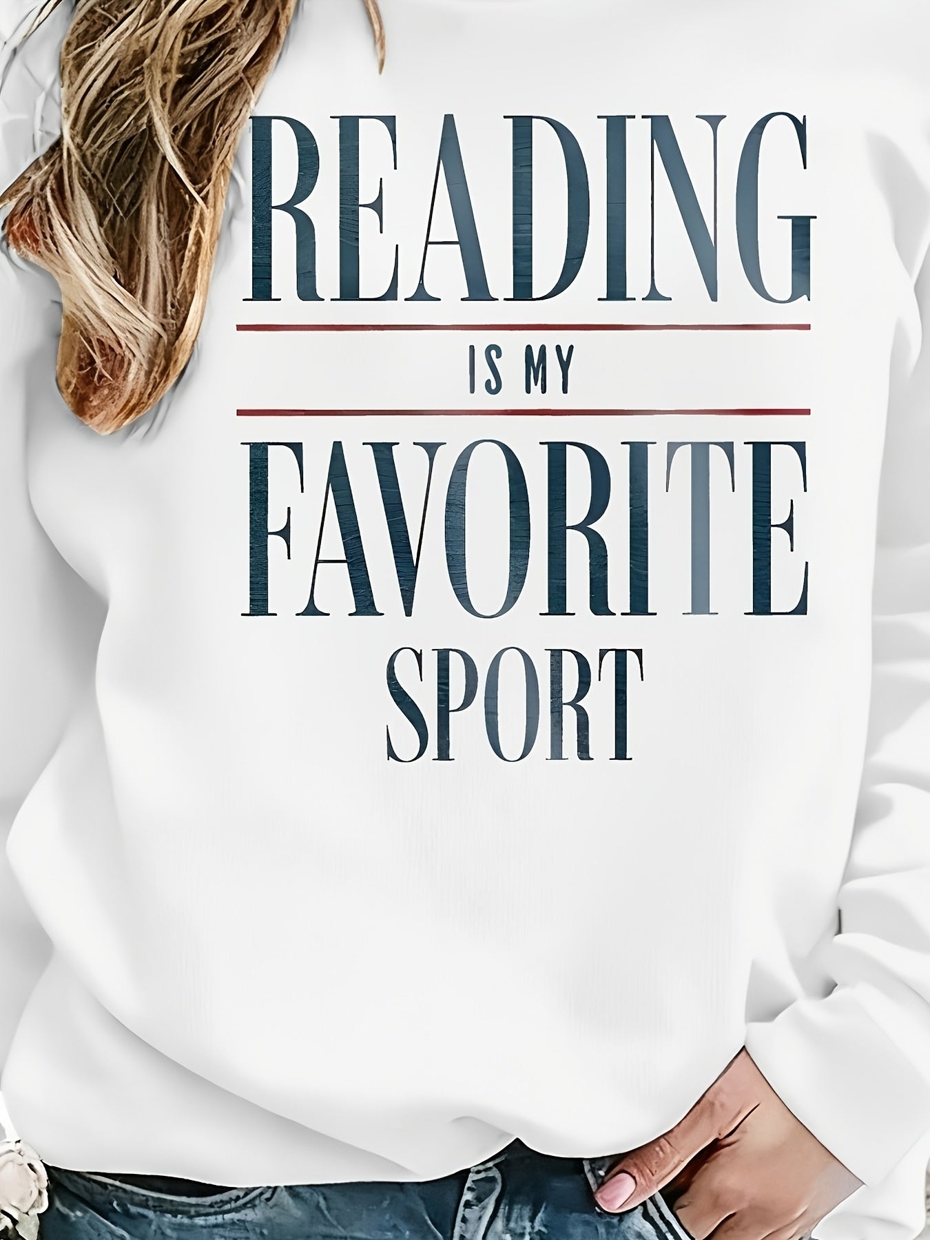 Women's Book Lover Sweatshirt - Reading Is My Favorite Graphic detail view