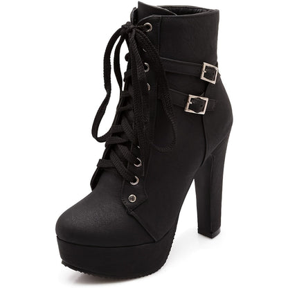 Women's Boots – Lace-Up Platform for Everyday Wear – Black option – main product image