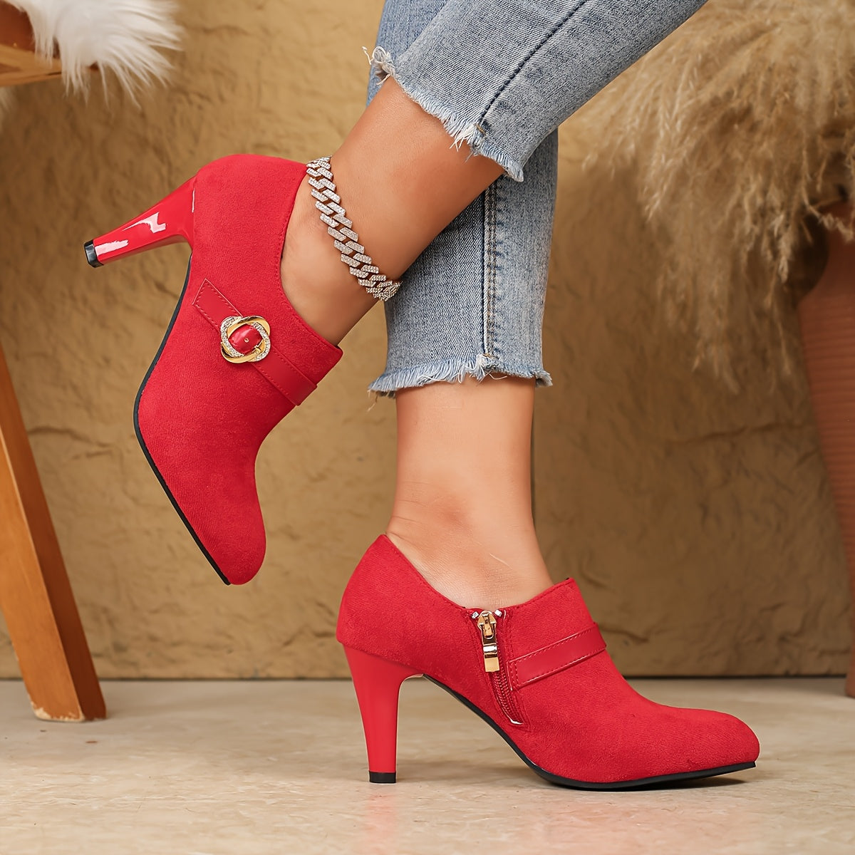 Women's Boots – Slip-On for Everyday Wear – Black / Red – view 8