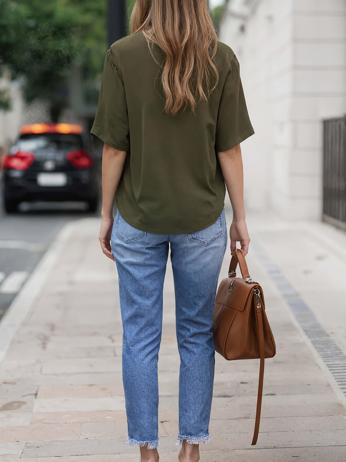 Women's Boyfriend Jeans - Vibrant Blue Distressed Stretch detail view