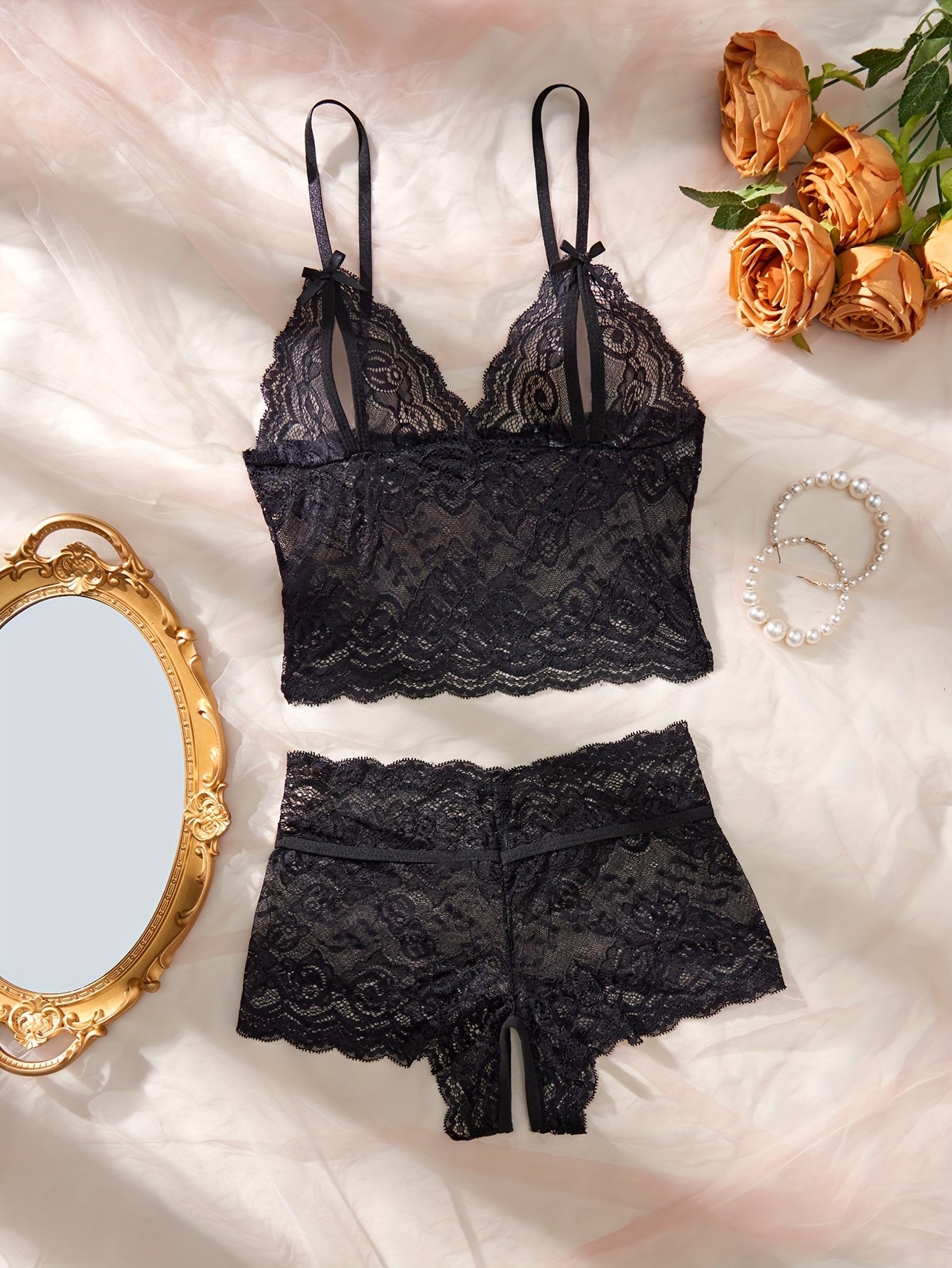 Women's Bra and Panty Lingerie Set - Floral Lace Coordinated – Red / Black – Red option – view 2