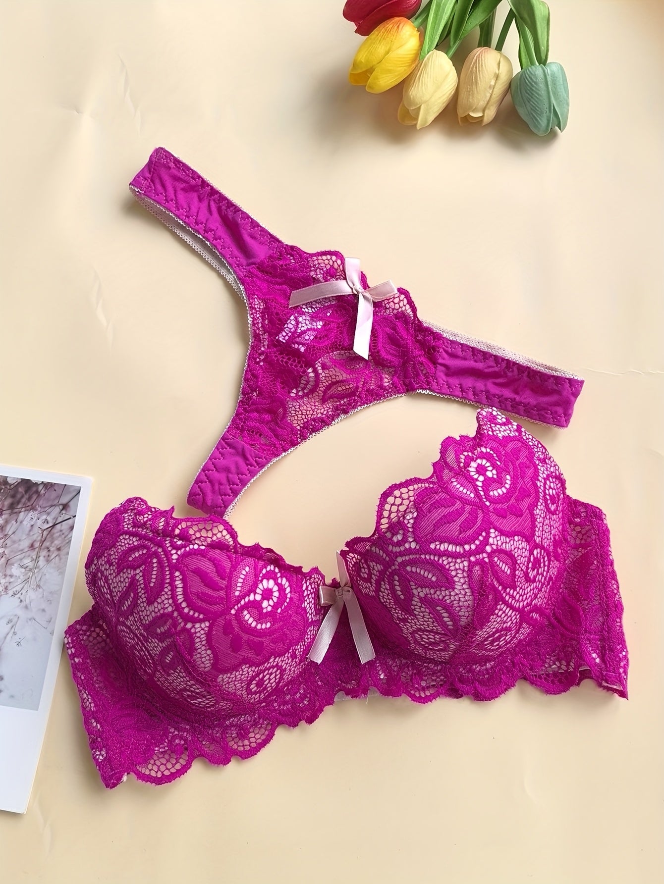 Women's Bra and Panty Lingerie Set - Floral Lace Coordinated – Sizes S–XXL – view 3