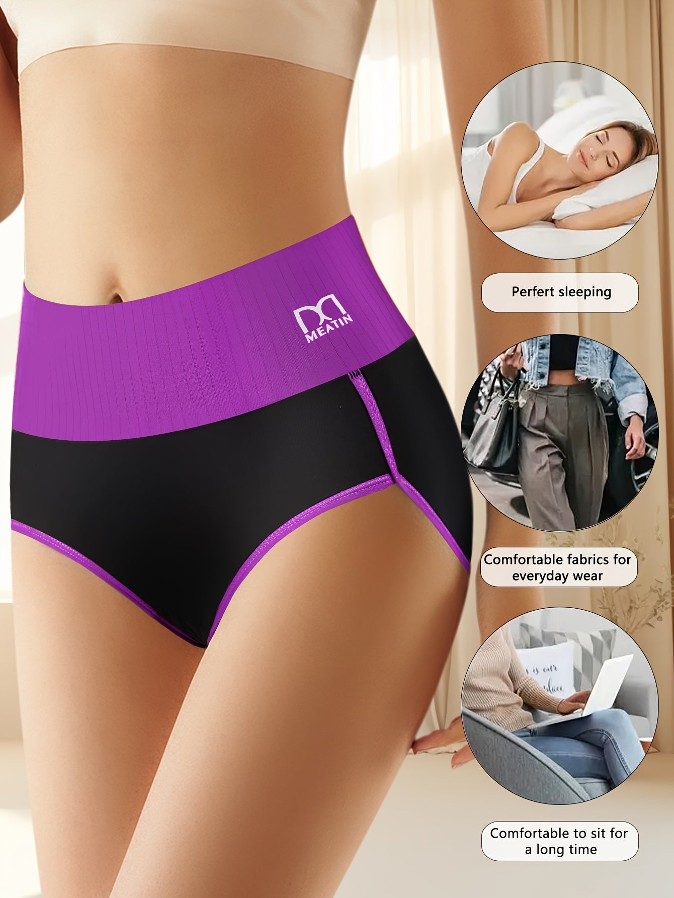 Women's Briefs – Women's Mixed colors High-Waist Striped Underwear – view 4