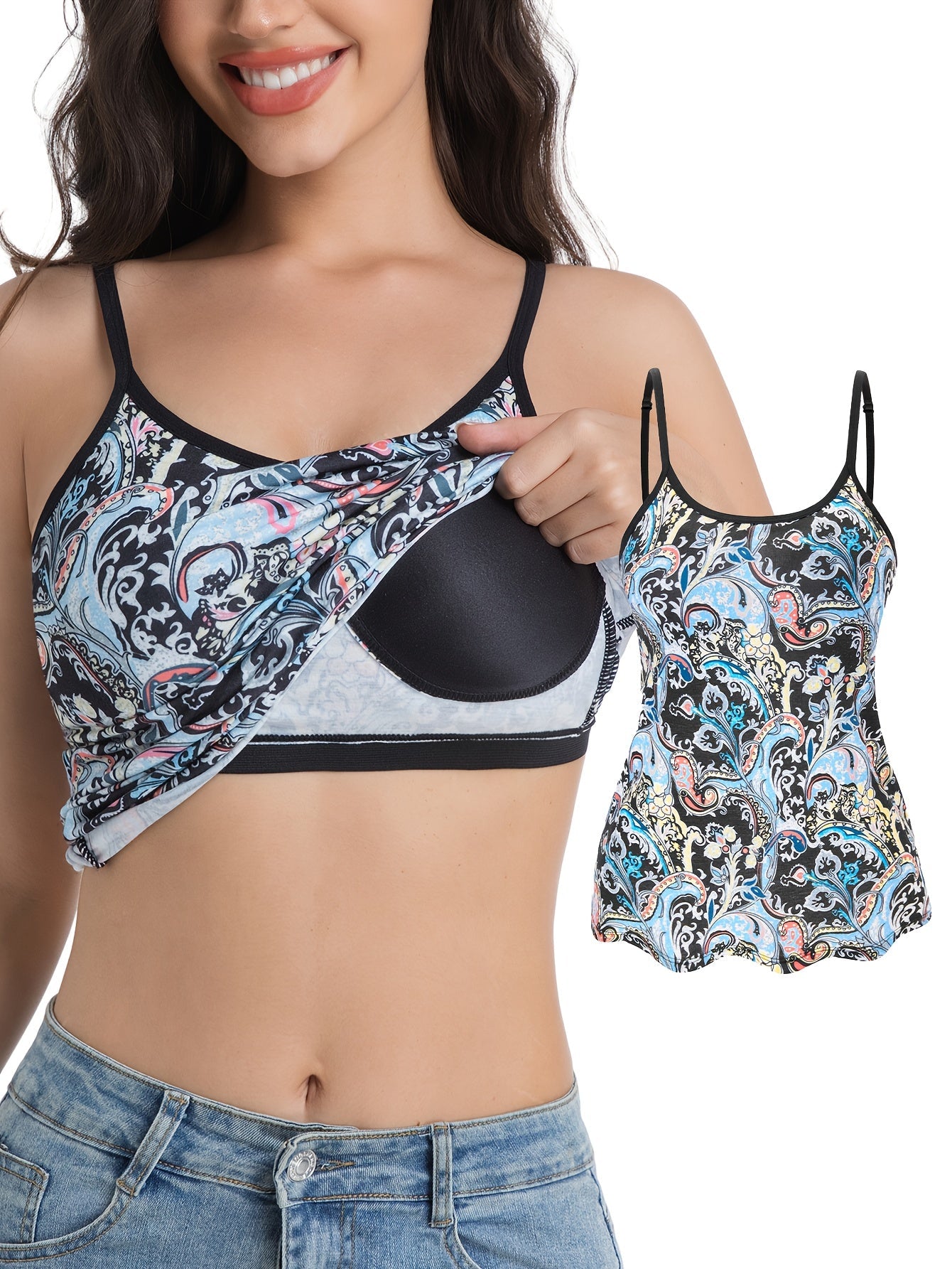 Women's Built-In Bra Camisole Top - Adjustable Strap Seamless – view 9
