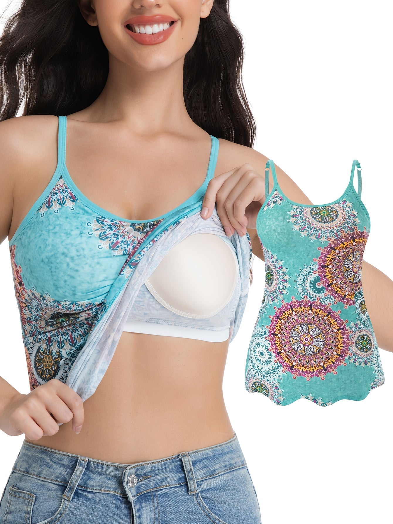 Women's Built-In Bra Camisole Top - Adjustable Strap Seamless – view 15