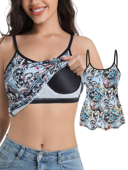 Women's Built-In Bra Camisole Top - Adjustable Strap Seamless – Black option – view 4