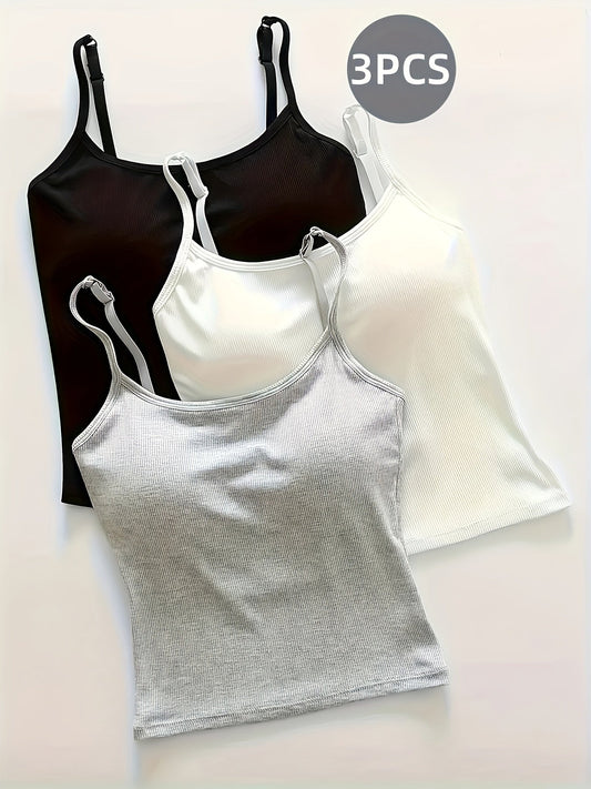 Women's Built-In Bra Sling Tops - 3-Pack Ribbed Casual – main product image