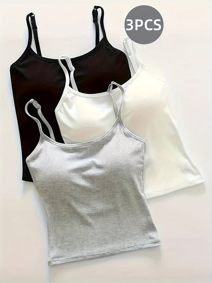 Women's Built-In Bra Sling Tops - 3-Pack Ribbed Casual – view 17