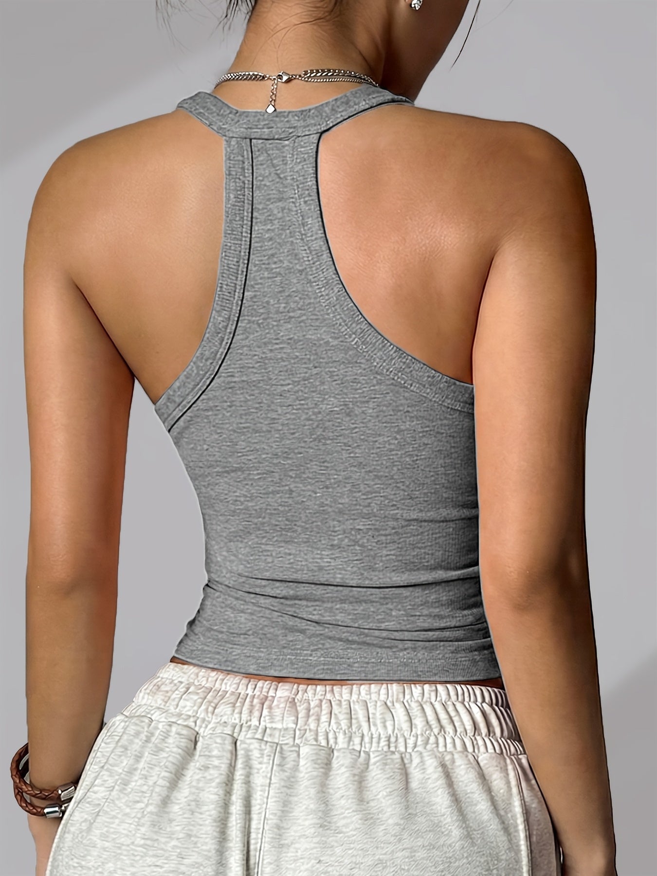 Women's Built-In Bra Tank Top - Ribbed I-Back Support detail view