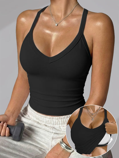 Women's Built-In Bra Tank Top - Ribbed I-Back Support detail view