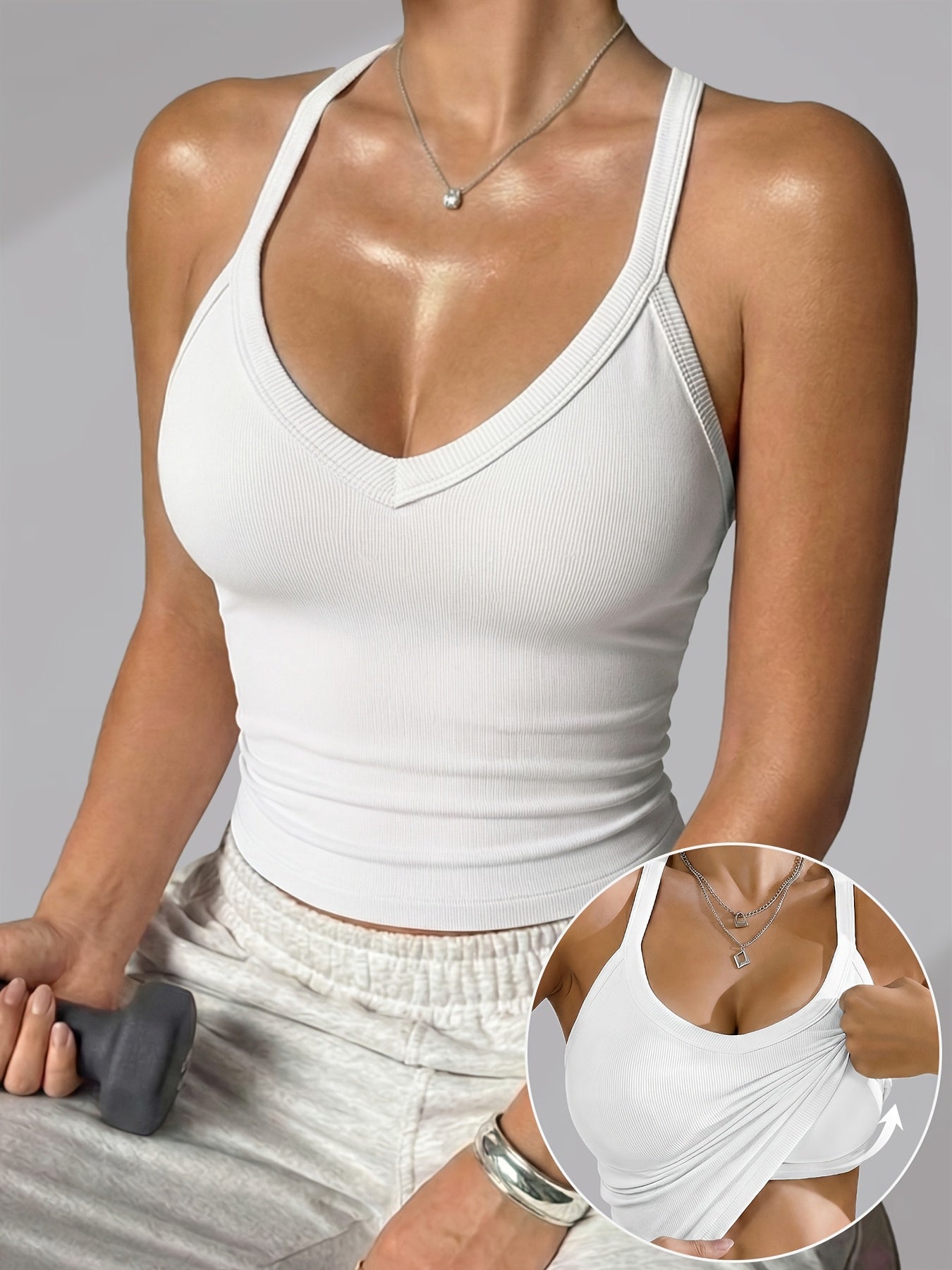 Women's Built-In Bra Tank Top - Ribbed I-Back Support detail view