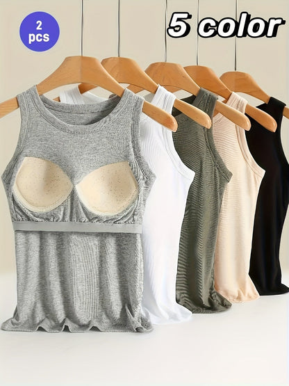 Women's Built-In Bra Tank Tops - 2-Pack Sleeveless Layering – main product image