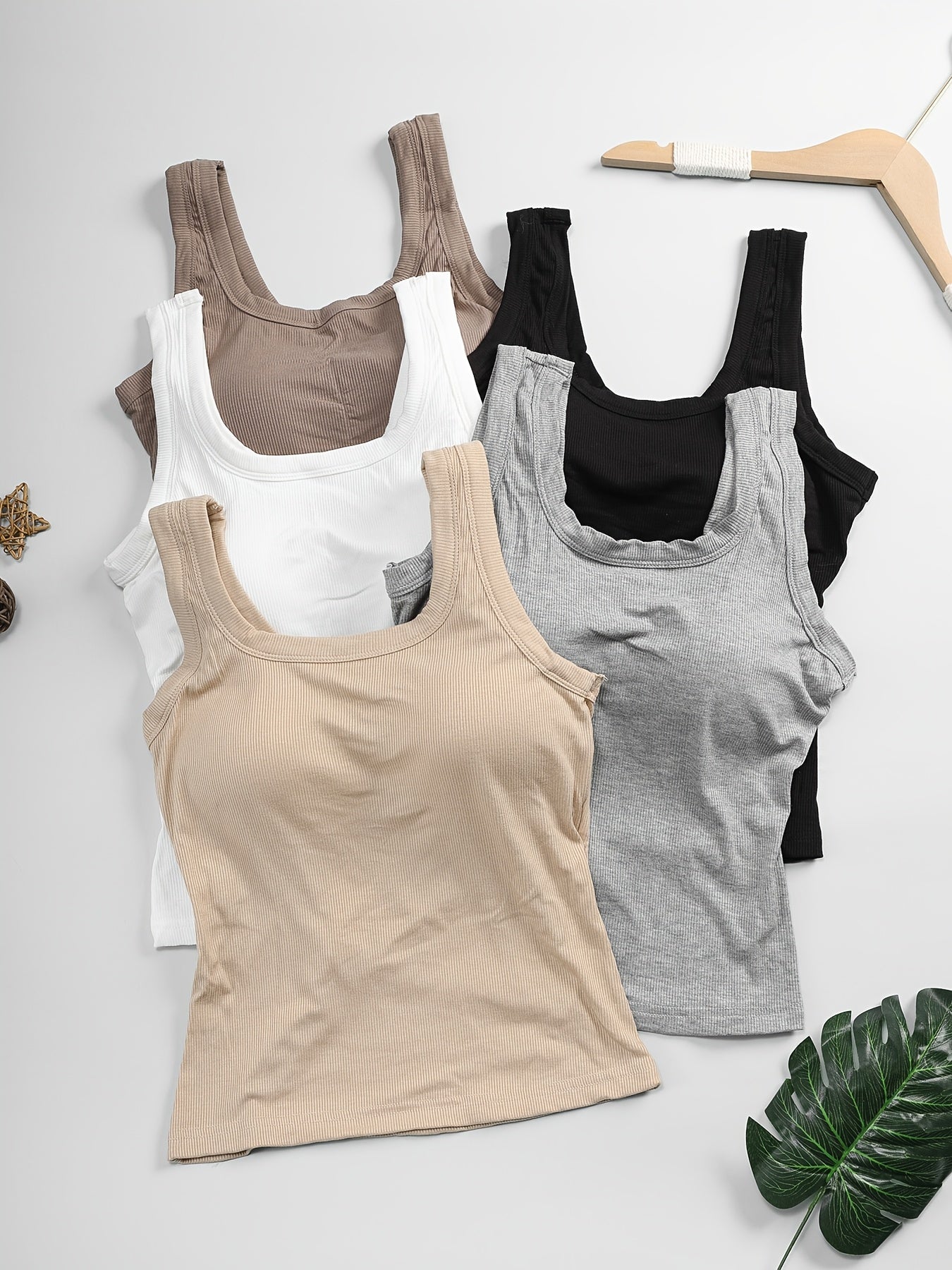 Women's Built-In Bra Tank Tops - 2-Pack U-Back Textured – view 6