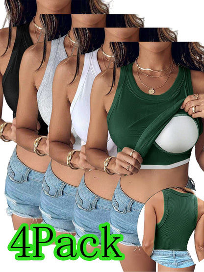 Women's Built-In Bra Tank Tops - 4-Pack Ribbed Seamless – main product image