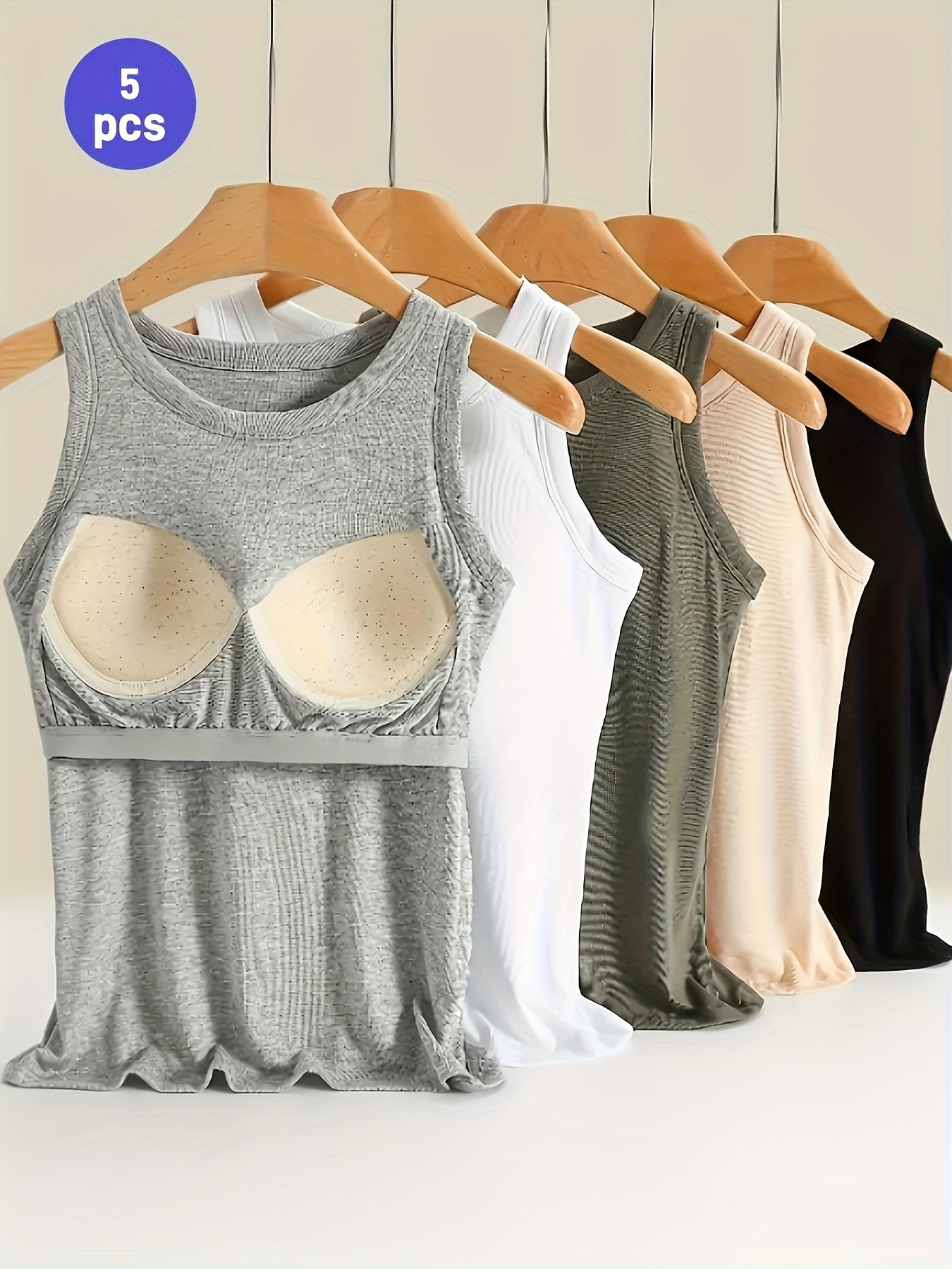 Women's Built-In Bra Tank Tops - 5-Pack Seamless Viscose – main product image