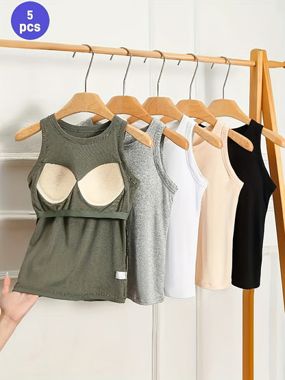 Women's Built-In Bra Tank Tops - 5-Pack Seamless Viscose – view 3