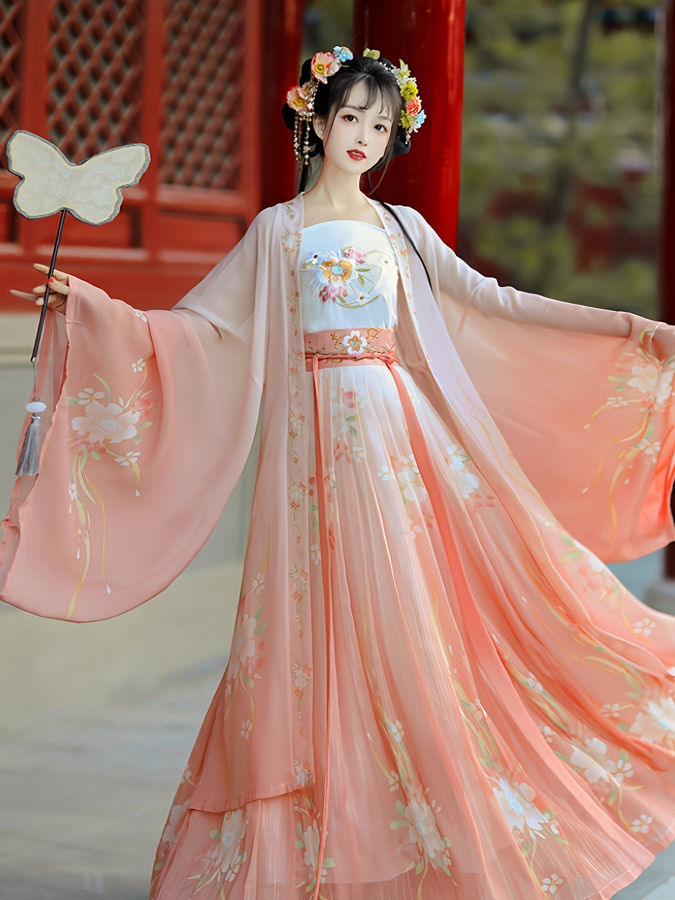 Women's Butterfly Embroidered Hanfu Outfit - Flowing Traditional detail view