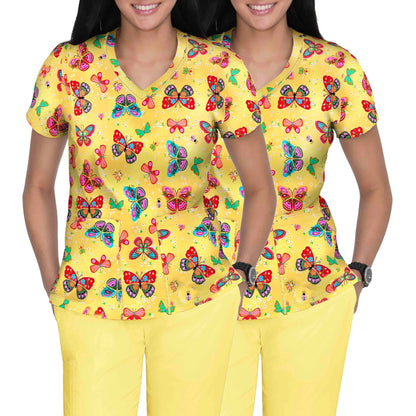 Women's Butterfly Graphic T-Shirt - 2-Pack V-Neck Short Sleeve detail view