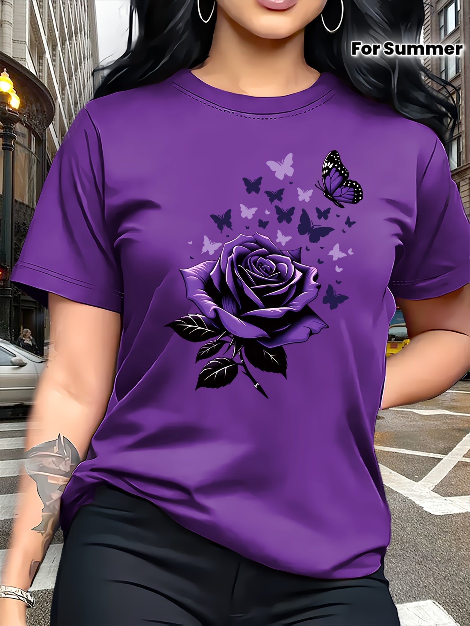 Women's Butterfly Graphic T-Shirt - Crew Neck Short Sleeve – main product image