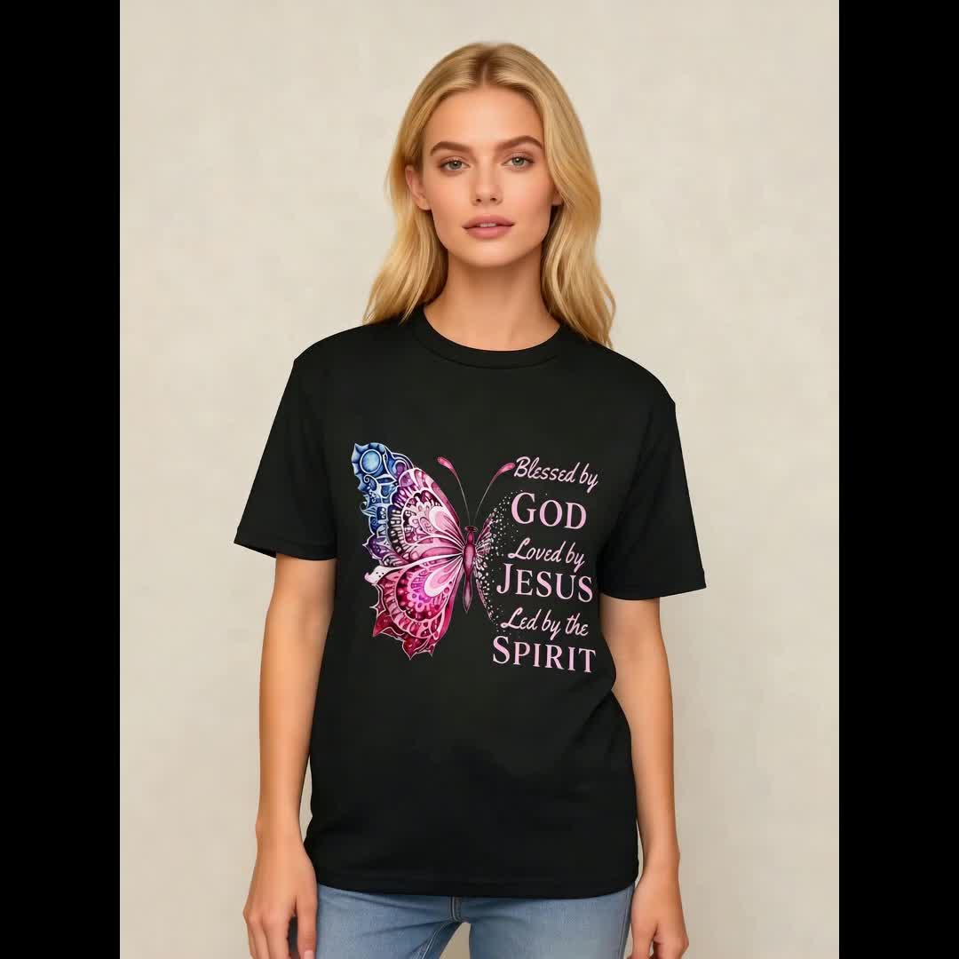Women's Butterfly Graphic T-Shirt - Round Neck Short Sleeve – Black detail view