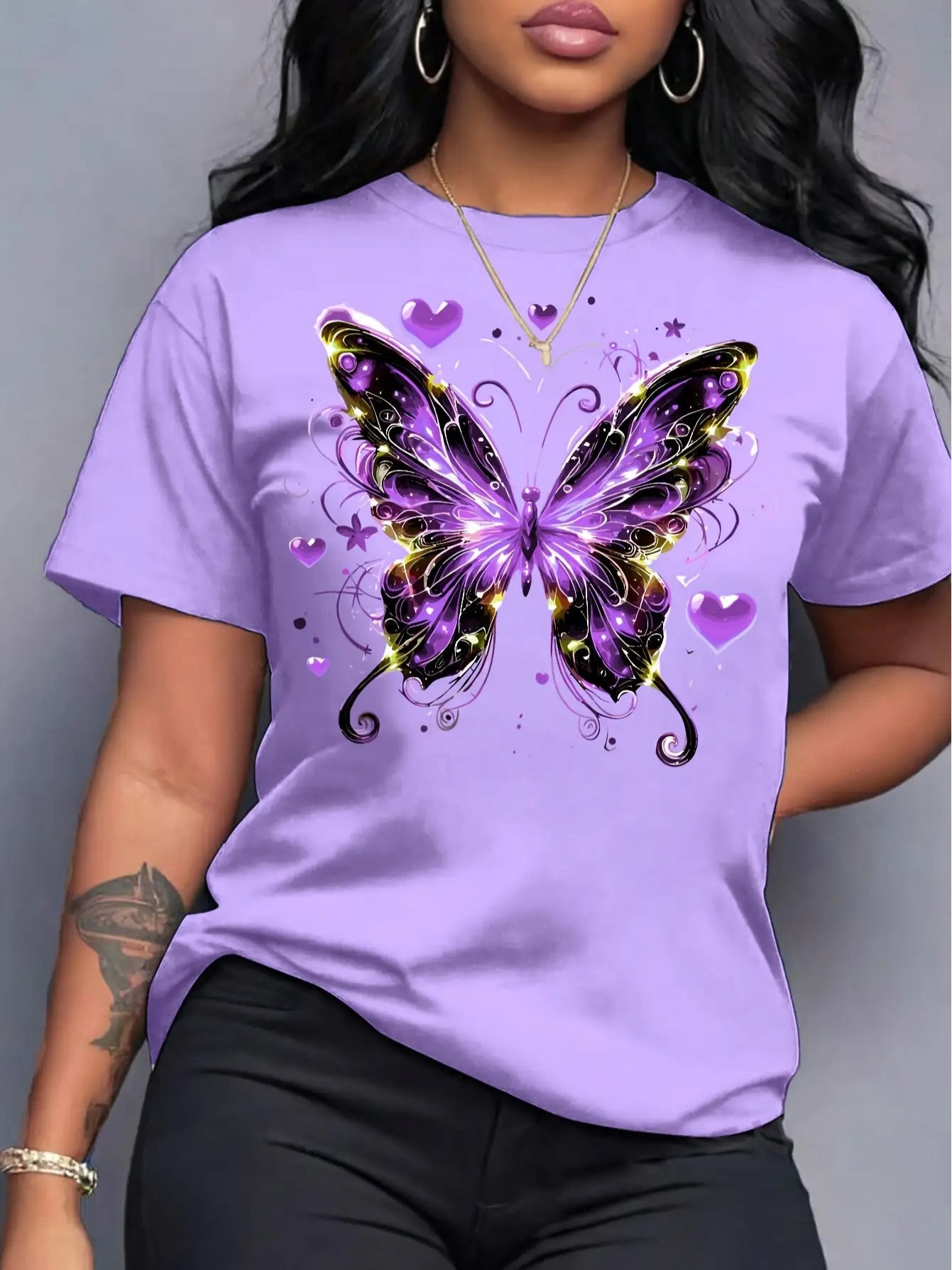 Women's Butterfly Graphic T-Shirt - Round Neck Short Sleeve – Sizes S–XXL detail view