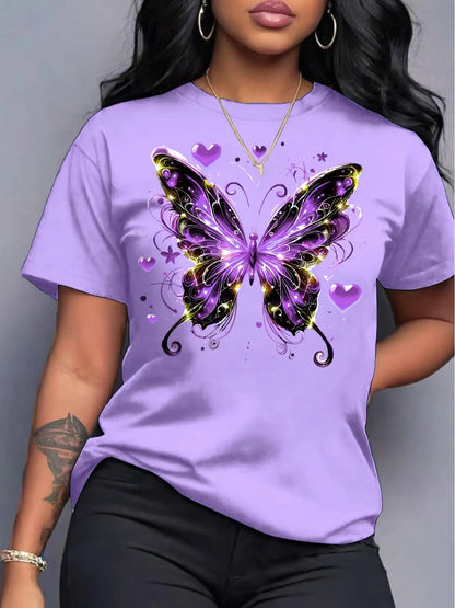 Women's Butterfly Graphic T-Shirt - Round Neck Short Sleeve – Sizes S–XXL – Blue option – main product image