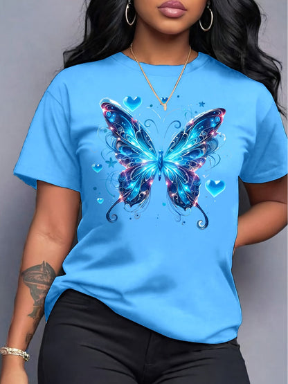 Women's Butterfly Graphic T-Shirt - Round Neck Short Sleeve – Sizes S–XXL – Blue option – view 2