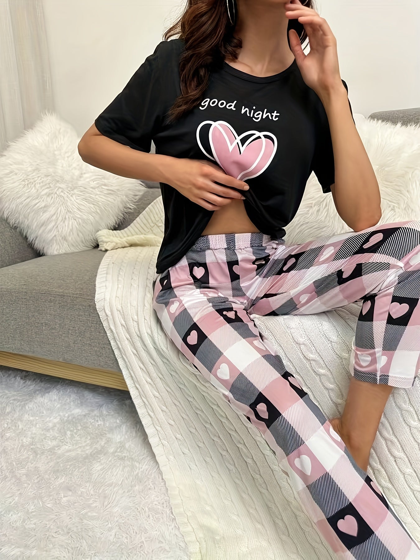 Women's Butterfly Print Pajama Set - Short Sleeve Top & Elastic Pants – view 3