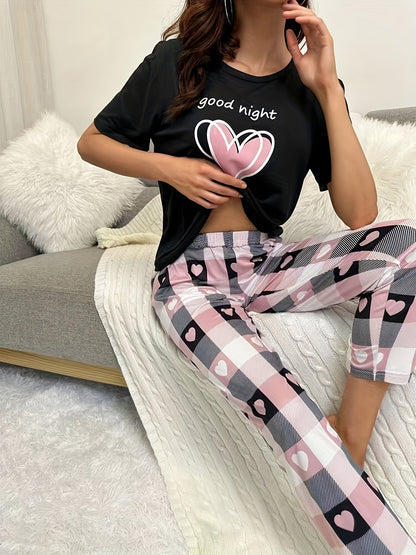 Women's Butterfly Print Pajama Set - Short Sleeve Top & Elastic Pants – view 3